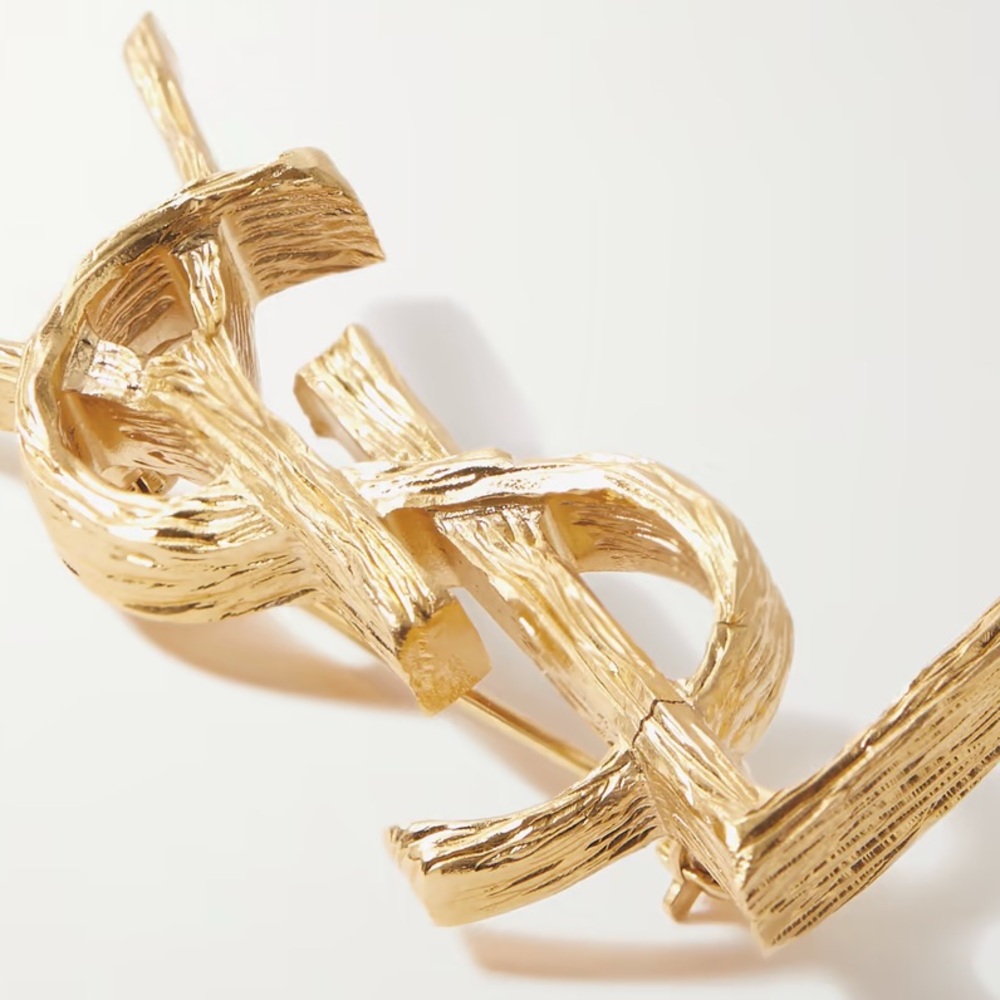 BNIB RARE! YSL Saint Laurent CASSANDRE Textured Gold YSL Pin Opyum Brooch - Picture 2 of 11